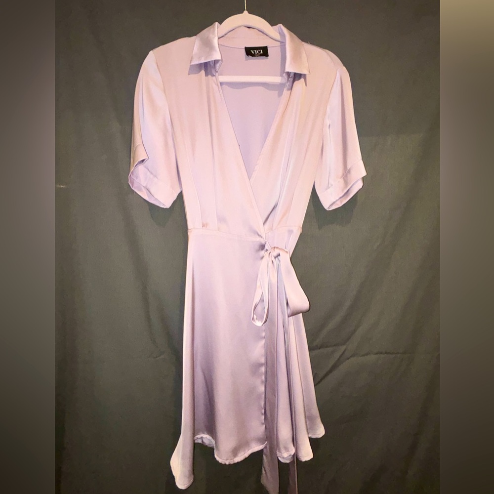 VICI lavender satin wrap dress NWOT